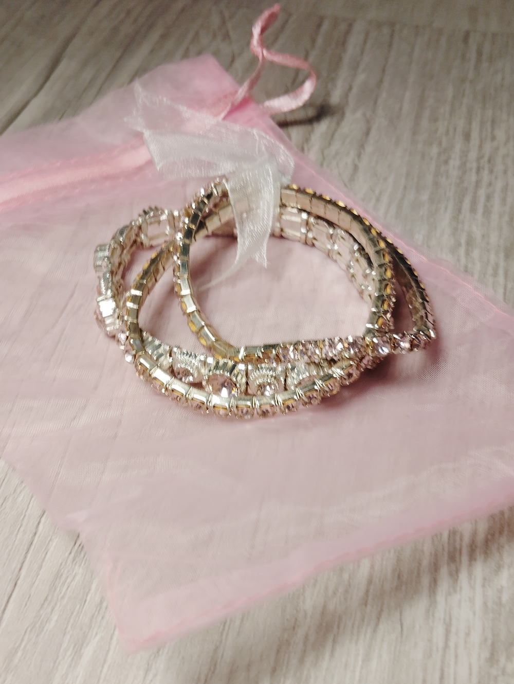 Sparkling Pink Ice And Silver Stretch Bracelet Set
